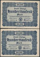 Német Birodalom/Weimari Köztársaság/Ohligs 1923.8.15. 100.000M (3x) egyugrású sorszámmal T:II
German...
