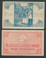 Német Birodalom/Weimari Köztársaság/Höhscheid/Haan 1923.8.7. 5.000.000M + 1923.8.5. 100.000M T:II-,I...