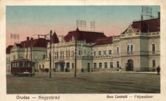 Nagyvárad, railway station, tram (fa)