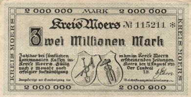 Német Birodalom/Weimari Köztársaság/Moers 1923.8.15. 2.000.000M (2x) + 1923.8.25. 1.000.000M T:I-,II...