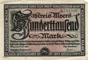 Német Birodalom/Weimari Köztársaság/Moers 1923.7.15. 100.000M + 1923.9.4. 20.000.000M T:III-,III
Ger...