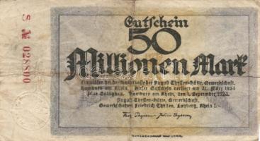 Német Birodalom/Weimari Köztársaság/Hamborn/August Thyssen-Hütte 1923.9.1. 50.000.000M + 1924.3.31. ...