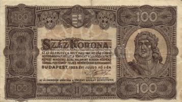 1902-1923. 1K (2xklf) + 2K (2x) + 10K + 100K + 1000K "NYOLC FILLÉR" felülbélyegzéssel + 10...