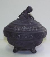 cca 1920 Díszes ón tálka fedővel "Oláh Fémáru Budapest" jelzéssel / Vintage tin bowl 13cm, d: 12,5cm