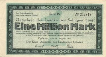 Német Birodalom/Weimari Köztársaság/Opladen 1923.8.28. 1.000.000M (2x) kétféle sorszámozás T:II
Germ...