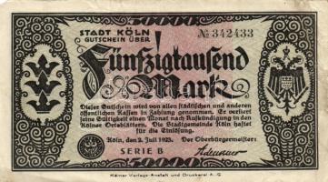 Német Birodalom/Weimari Köztársaság/Köln 1923.7.2. 50.000M (2x) + 1923.8.4. 1.000.000M T:II-,III
Ger...