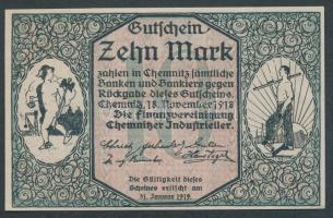 Német Birodalom/Weimari Köztársaság/Chemnitz/Finanzvereinigung 1918.11.18. 10M T:I Germany-Weimar Republic/Chemnitz/Finanzvereinigung 1918.18.11. 10 Mark C:Unc