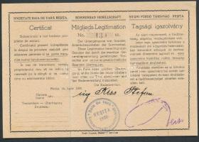 A Resicabányai Nyári Fürdő Társaság tagsági jegye / ID of the Resita spa association 3 languages