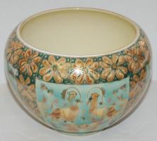Egyedi kézzel festett jelzett Zsolnay porcelán váza "E. Mezővári 644/III/5999" jelzéssel / Unique hand-painted Zsolnay chinaware vase 15cm, d: 21cm