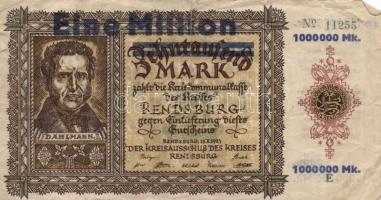 Német Birodalom/Weimari Köztársaság/Rendsburg 1923.2.25. 10.000M "Eine Million" felülbélye...