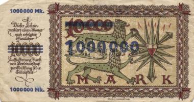 Német Birodalom/Weimari Köztársaság/Rendsburg 1923.2.25. 10.000M "Eine Million" felülbélye...