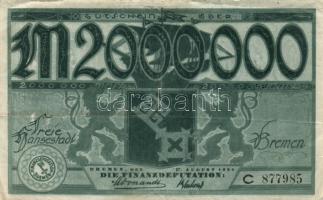Német Birodalom/Weimari Köztársaság/Bréma 1923.8.4. 1.000.000M + 1923.8.17. 2.000.000M T:III,III-
Ge...