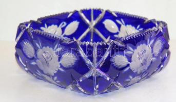 Dekoratív kék kristály tál / Blue crystal plate 16,5x16,5x8cm