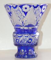 Dekoratív kék kristály váza / Blue crystal vase 18cm, d: 15cm