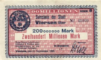 Német Birodalom/Weimari Köztársaság/Viersen 1923.9.17. 100.000.000M + 1923.9.18. 200.000.000M + 1923...
