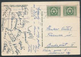 1948 Zágrábból írt képeslap magyar olimpikon vízilabdázók aláírásával, többek között Gyarmati Dezső,...