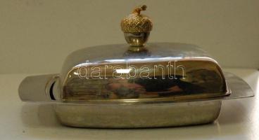 Fém vajtartó üvegbetéttel / Glass butter dish with metal base and dome 18x12x10cm