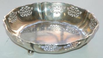 Áttört díszítésű jelzett ezüstözött lábas tálka / Silver plated little bowl d: 18,5cm