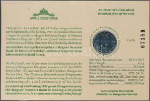 2005. 10Ft "József Attila" sorszámozott emléklapon T:1 Csak 12.000db!
