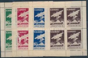 1933 Gödöllői Jamboree 4 klf színű levélzáró négyestömb (csúnya betapadásokkal, beszakadássokkal)