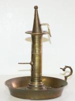 Réz gyertyatartó koppantóval / Brass candleholder 14cm, d: 14cm