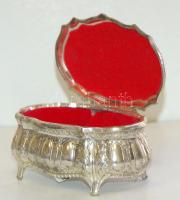 Díszes ón ékszeres ládika bársony béléssel / Decorative tin jewelery box 12x8x5,5cm