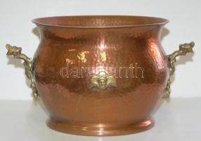 Réz edény sárkányfejes füllel / Copper bowl 15cm d: 20cm