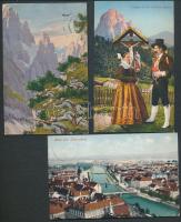 23 db régi, külföldi városképes lap, köztük kevés folklór és katonai lap is