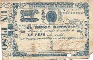 Paraguay DN 1865. 1P T:III- Paraguay ND 1856. 1 Peso C:VG