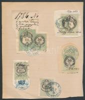 1868-1870 14 db illetékbélyeg Flóderer István feljegyzéseivel papírlapra ragasztva + 5 db kivágás sz...