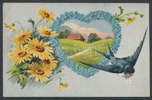 15 db régi üdvözlőlap, köztük sok litho és néhány dombornyomott