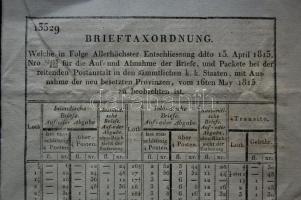 1815 Postai díjszabás / Postal fees in the Austrian Empire 22x37 cm