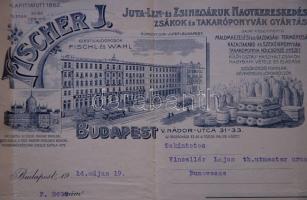 1914 Fischer J. Len és zsinegáruk nagykereskedése fejléces számla