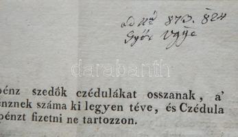 1823 Heti Vásári Vectigál Győr városából a vásárosoktól szedett helypénzről 4 oldal