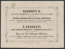 1857 Bánhegyi szerszámboltos V. Városház utca reklám-nyomtatvány hátoldalán számla