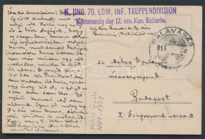 1915 Balavásár, Méhes Gyula(1897-1970) farmakológus, biológus frontról írt lapja feleségének