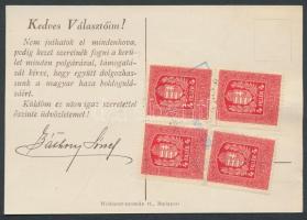 1938 Báthory József képviselőjelölt saját kézzel aláírt kortes-képeslapja