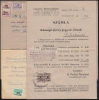 Okmánybélyegek: 6 db számla és nyugta számla-illeték bélyegekkel