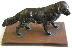 Festett faragott fa kutya-szobor fa talapzaton / Wooden dog figure 24x11x15cm