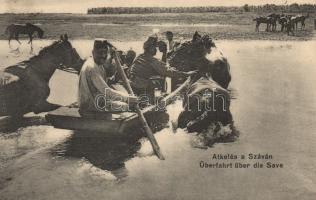K.u.K. cavalry unit crossing the river Sava
