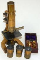 1869 Ernst Gundlach V. No 356 réz mikroszkóp minden tartozékával eredeti dobozában /
Ernst Gundlach ...