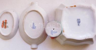 Herendi és Zsolnay porcelán tárgyak: bonbonier a MÁV pécsi szakszervezeti bizottságának pecsétjével,...