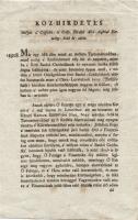1806 Közhirdetés a bankócédulák értékromlásáról és jövőbeli intézkedések életbe léptetéséről Gróf Chorinsky Ignátz Károly Cs. Kir. Tanátsos és Gróf Hoyos Erneszt kormányszéki tanácsos nevén kiadva