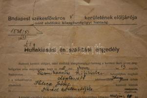 1948 Hullakiásási és -szállítási engedély háromkeresztes szifiliszben elhunyt budapesti dögtemető tö...