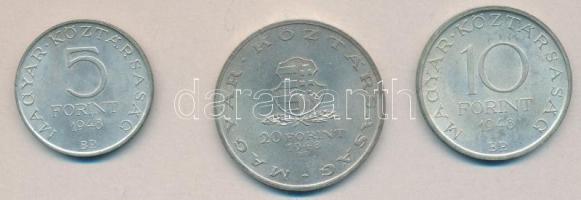 1948. 5Ft "Petőfi" + 10Ft "Széchenyi" + 20Ft "Táncsics" Ag sor T:2