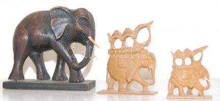 3db szantálfa elefántszobrocska (hiányosak) / Elephant figures from Indian sandalwood (with fault) 6cm, 8cm, 11cm