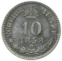 1858B 10Kr Ezüst Próba Ag (0.500) "Scheide Münze / Ferenc József" Körmöcbánya (18mm/2.02g) T:1,1- RRR! Hungary 1858B 10 Kreuzer Silver Probe Ag (0.500) "SCHEIDE MÜNZE / FRANZ JOSEPH I V G G KAISER V OESTERREICH" (18mm/2.02g) C:UNC,AU RRRARE! Huszár: 2157., Unger III.: 1473, Adamo M10