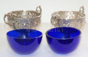 cca 1860 Jelzett antik ezüst (Ag) kínáló pár kék üvegbetéttel, 800-as tisztaságjelzéssel /
A pair of...