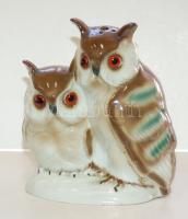 Jelzett, bagolypárt mintázó porcelán éjjeli lámpa / Chinaware lamp in the shape of an owl pair 16x14x10cm