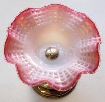 Dekoratív ezüst (Ag) kínáló tálka fodros üveg tányérral dianás jelzéssel /
Antique silver serving bo...